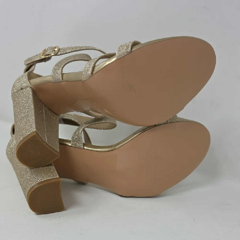 IDIFU Glittery Gold Block Heel Sandals Size 7.5